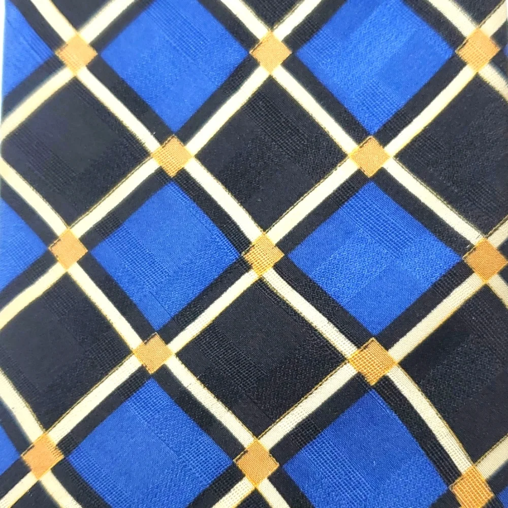 COLOURS by Alexander Julian Blue Black Geometric Silk Tie EUC